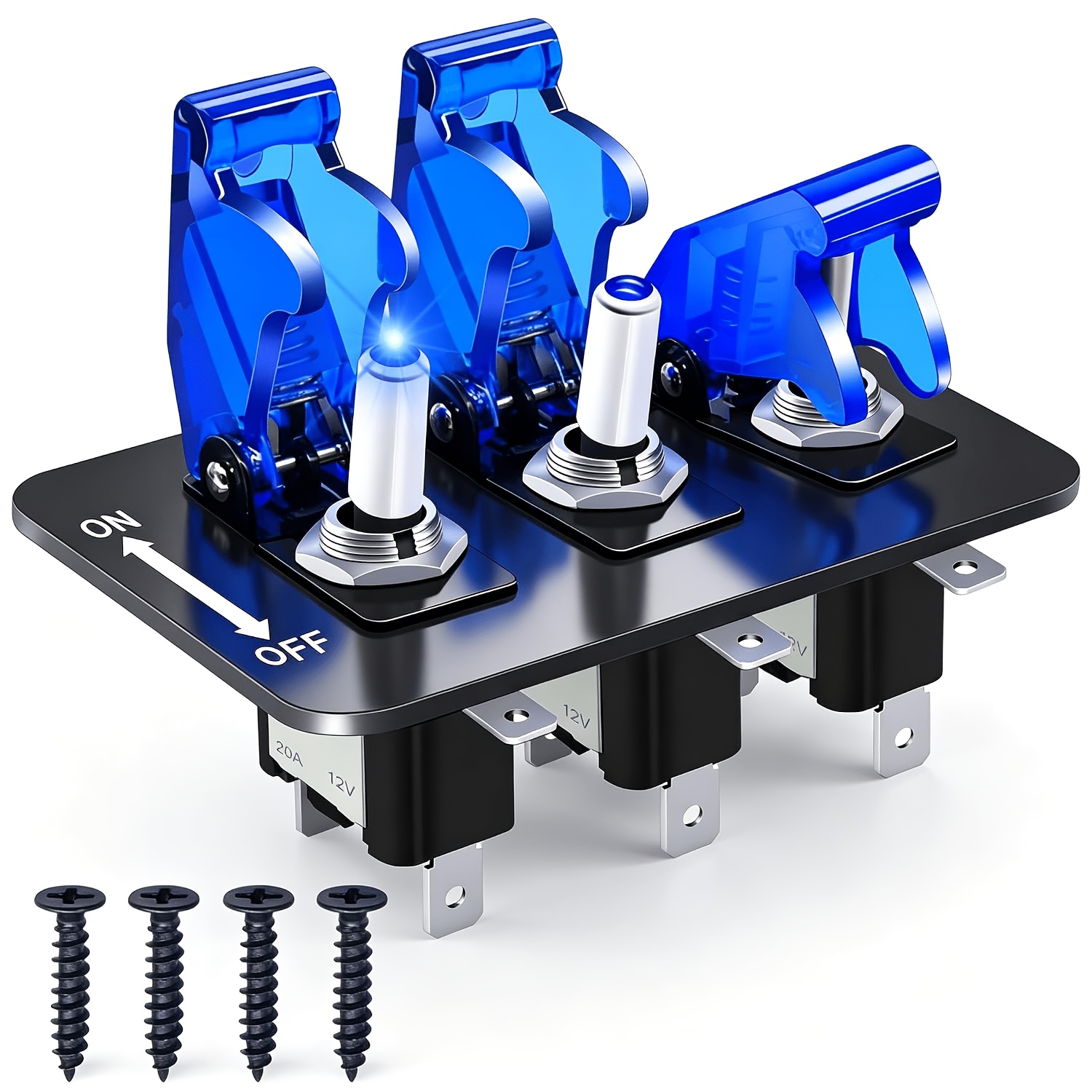 TEMU Interrupteur à 12V avec panneau LED pour de course marche/arrêt, disjoncteur pour voitures, avec 3 panneaux d'interrupteurs adaptés aux bateaux,