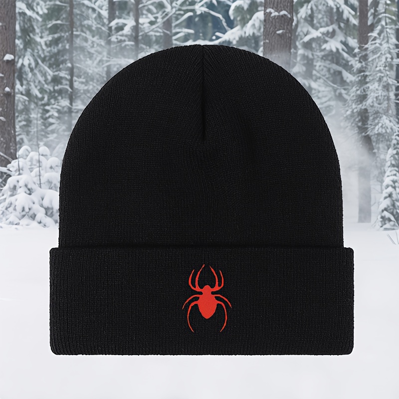TEMU Bonnet Tricoté Unisexe pour Automne et Hiver, Design Brodé Araignée, Bonnet Chaud et Décontracté pour Extérieur, Chapeau de Ski Tendance et
