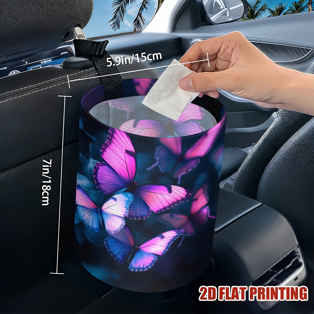TEMU 1pc Collapsible And Reusable Car Trash Bag With A Purple Design, Suitable For Automotive Waste Disposal And Storage For Front And Back Seat