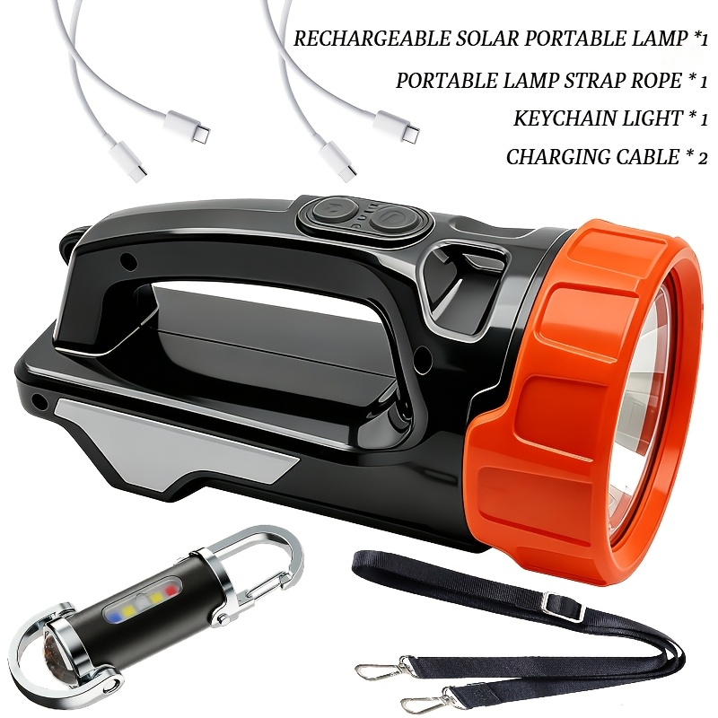 TEMU Free. A Total Of 2 Items. Multifunctional Solar Led Flashlight With Cob Side Light, Usb Rechargeable Handheld Searchlight With Power Display &