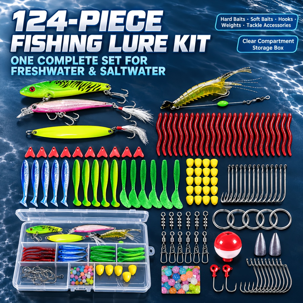 TEMU Outdoor Fishing Essential Lure Bait Set, Includes Vip Bait, Sequins, Soft Baits, And Additions, Suitable For , Carp, And Silver Carp, With