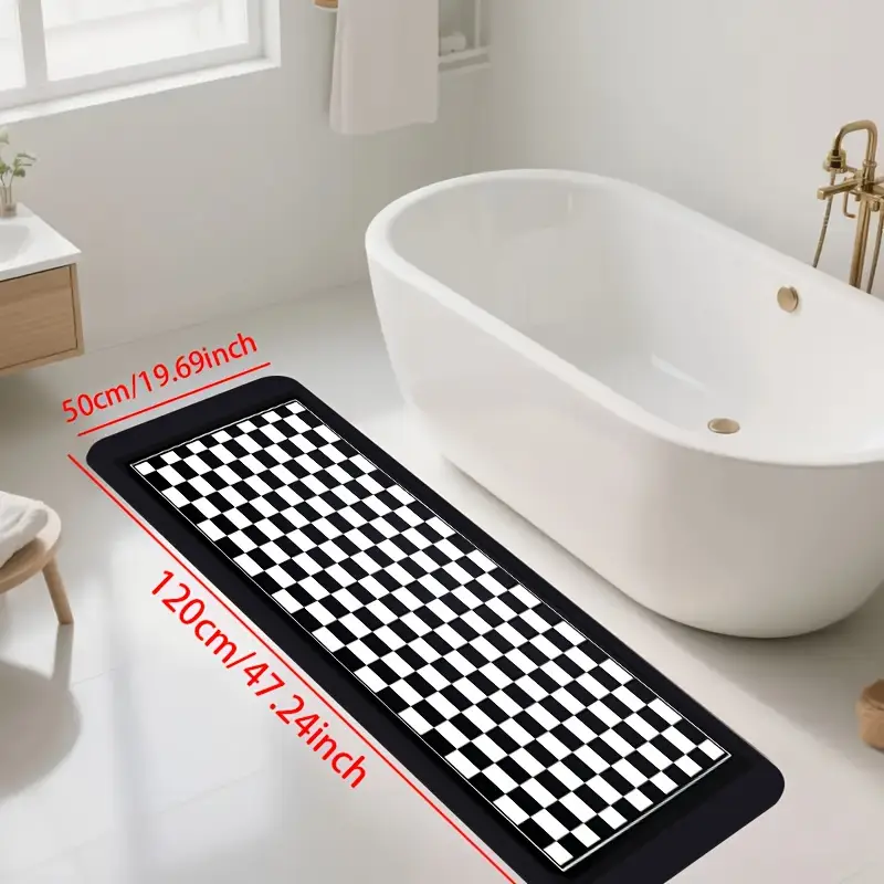 1pc diatomite bath mat with black and white checkered print pattern quick dry non slip absorbent floor mat soft comfortable for bathroom shower laundry room bedroom doorway rv kitchen rug bathroom rugs non slip bathtub mat bath matts for bathroom small bath mat rug bathroom doorway rug shower mat geometric pattern stylish floor rug material durable rubber backing nonslip rug floor rug household rugs mats Product details 7