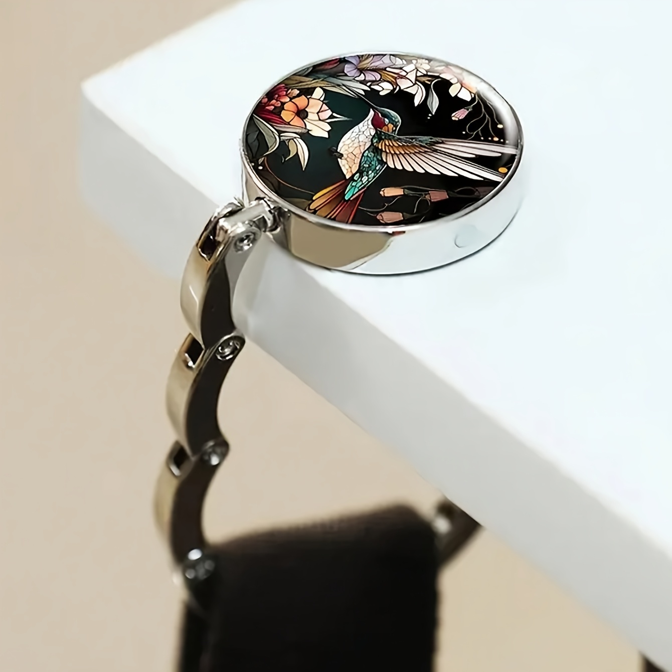 TEMU 2d Flat - 1pc 2d Hummingbird Tai Chi Pattern Hanging Hook Exquisite Printed Purse Folding Hanger For Tables Desk For Hanging Bags