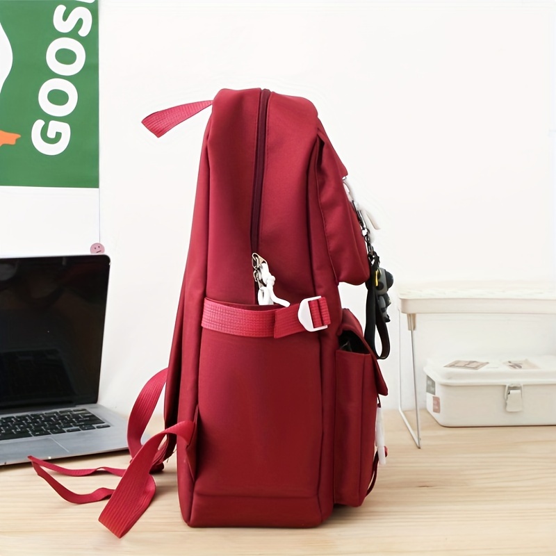 5-Piece Solid Color Backpack Set with Large Capacity Double Shoulder Bag, Tote, Pencil Case, Crossbody, and Lightweight Student Bag in Multi