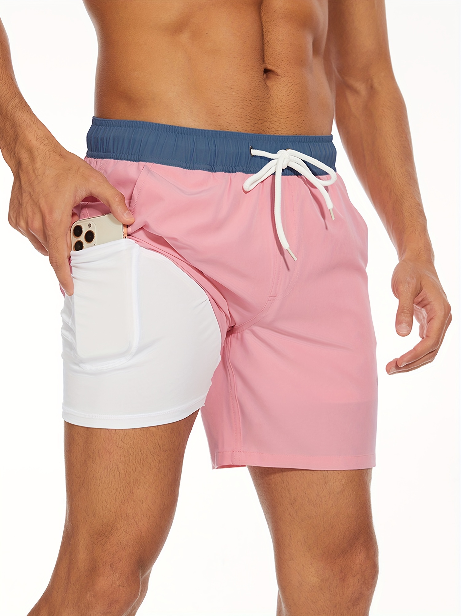 mens two   board shorts with pockets athletic quick dry slightly stretch drawstring workout shorts with assorted colors details 55