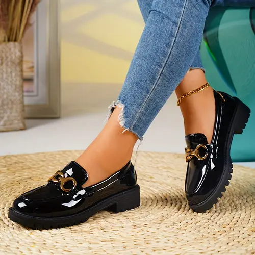 womens decor chunky heel loafers fashion preppy style dress shoes comfortable slip on shoes