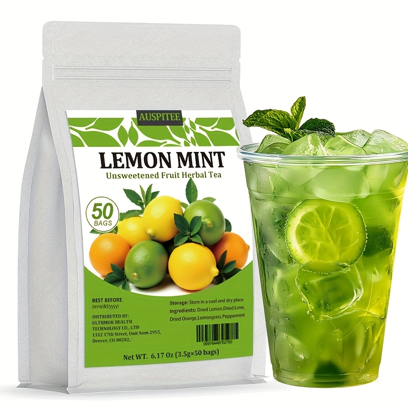 ULTHMOK Lemon Mint Herbal Fruit Tea, 50 Tea Bags, 6.17 oz, with Lemon, Lime, Lemongrass, Orange, and Mint Leaves