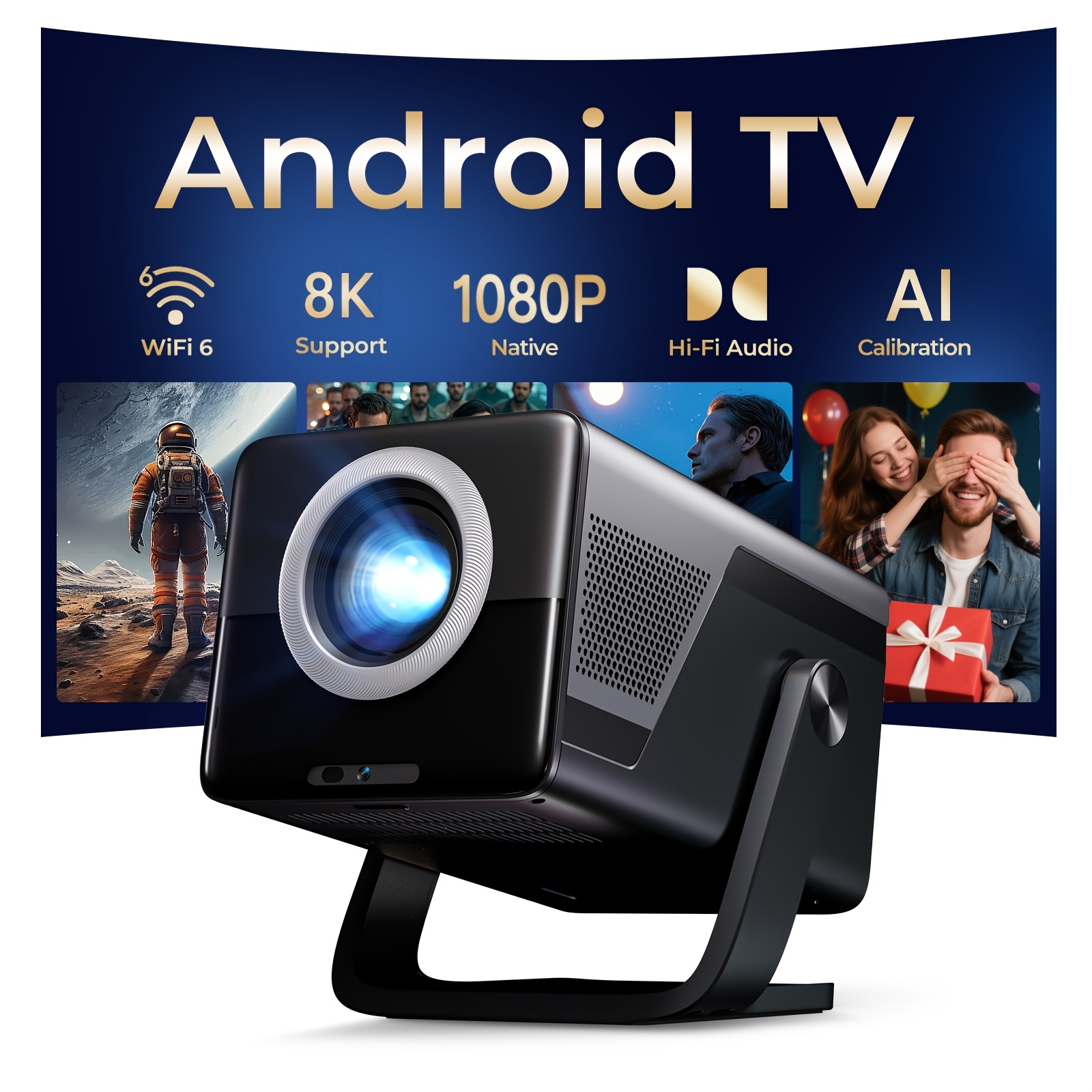 TEMU Smart Projector 8k Support Native 1080p, Fhd Portable Projector, 5g Wifi And Bt5.4, Auto Focus & Keystone, 1400ansi, 14, Compatible With Ps5,