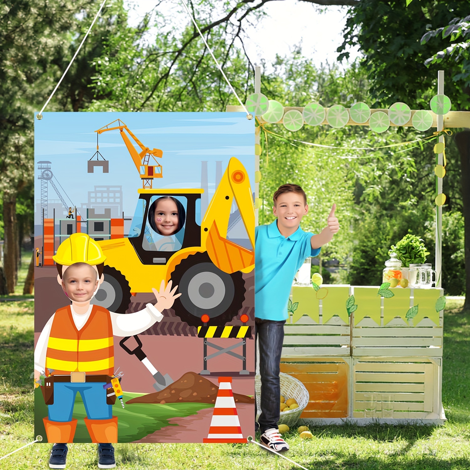 

Construction Theme Party Selfie Frame, 1pc Excavator Photo Booth Prop Backdrop For Construction Party Supplies, Non-electric Durable Material Event Decoration