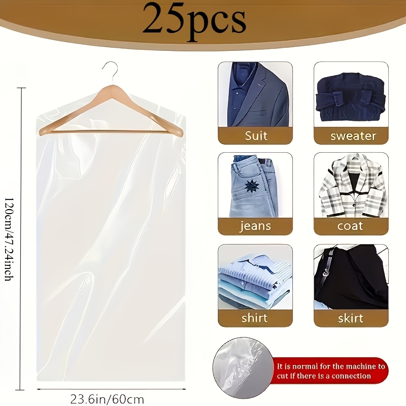 TEMU Un ensemble de 25 housses de protection pour vêtements, sacs de rangement anti-poussière transparents à fermeture éclair pour rangement de