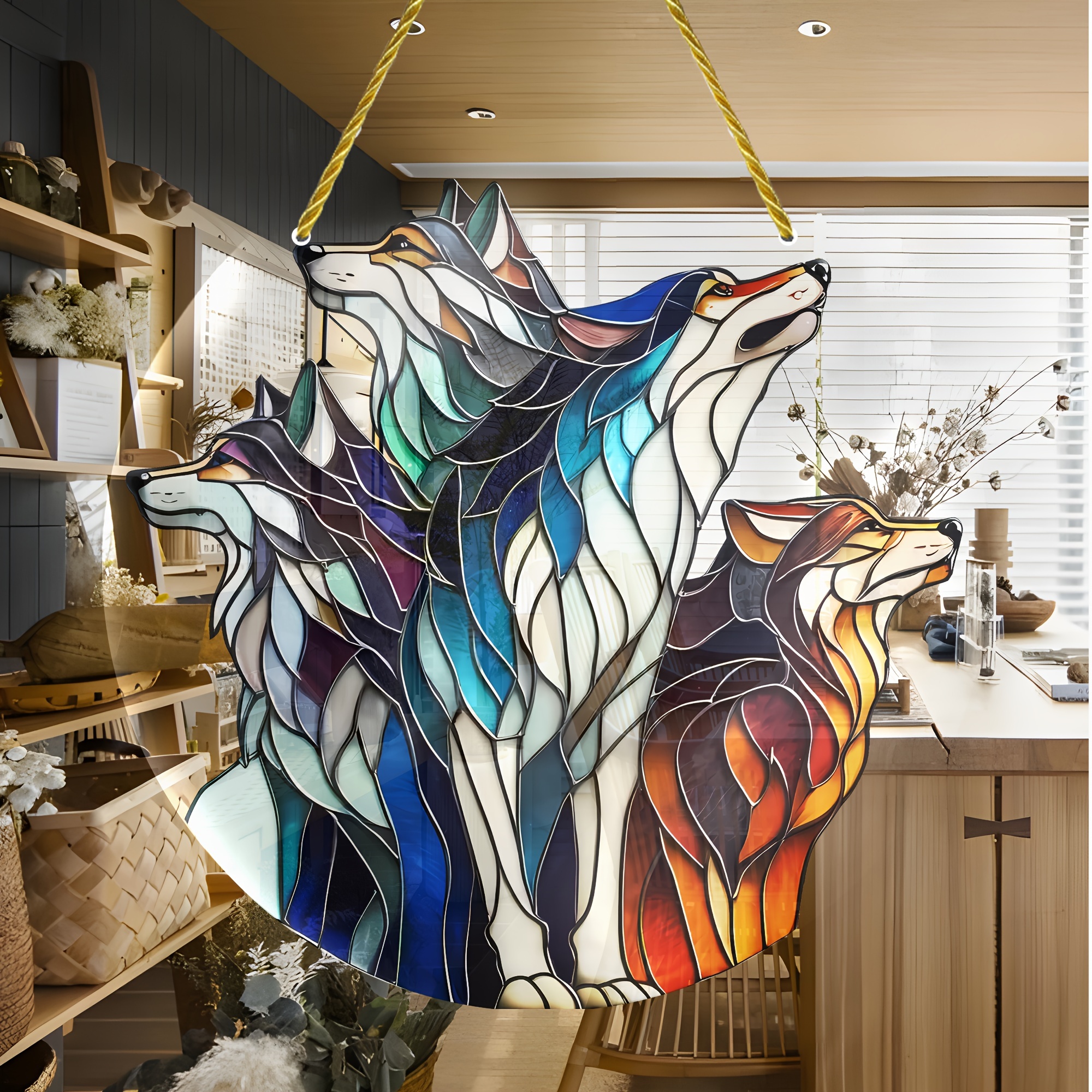 

Wolf Pack Suncatcher - Animal Theme Home Decor For Housewarming, High-quality Material, Safe Smooth Corners, Easy Mounting, Ideal Gift For Bedroom, Office, Patio
