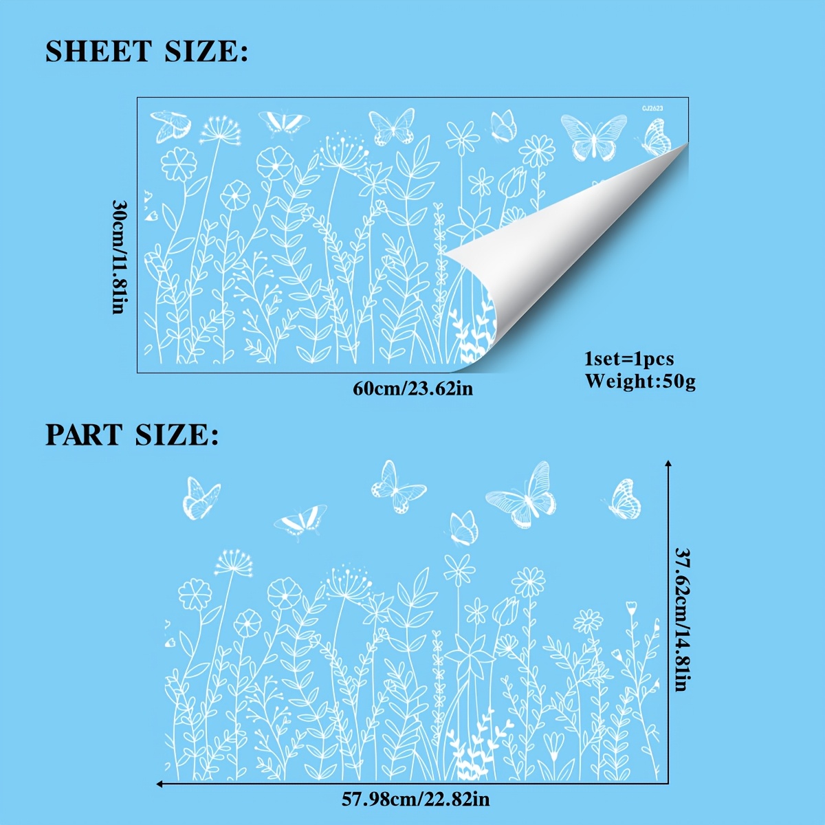 Image of A White Floral Window Sticker From Sides, Made Of Static Cling Material, Suitable For Display In Bedrooms, Living Rooms, And