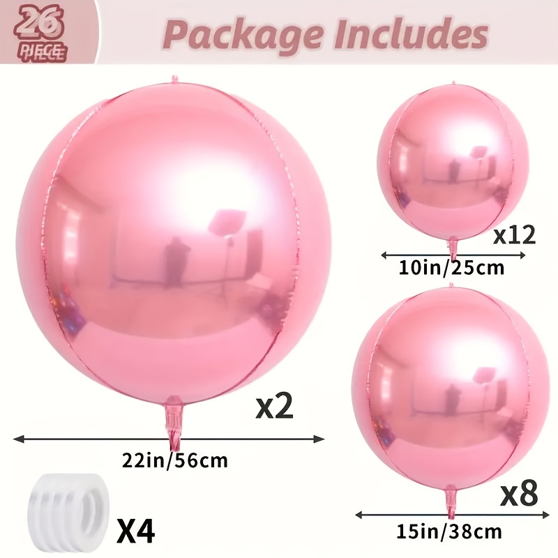 Image of 26pcs Of 4d Pearl Pink Circular Foil Balloons - Sparkling Balloons, 360 Degree Balloons, Metal Balloons, Golden Balloons, Foil - Perfect For Celebration Events