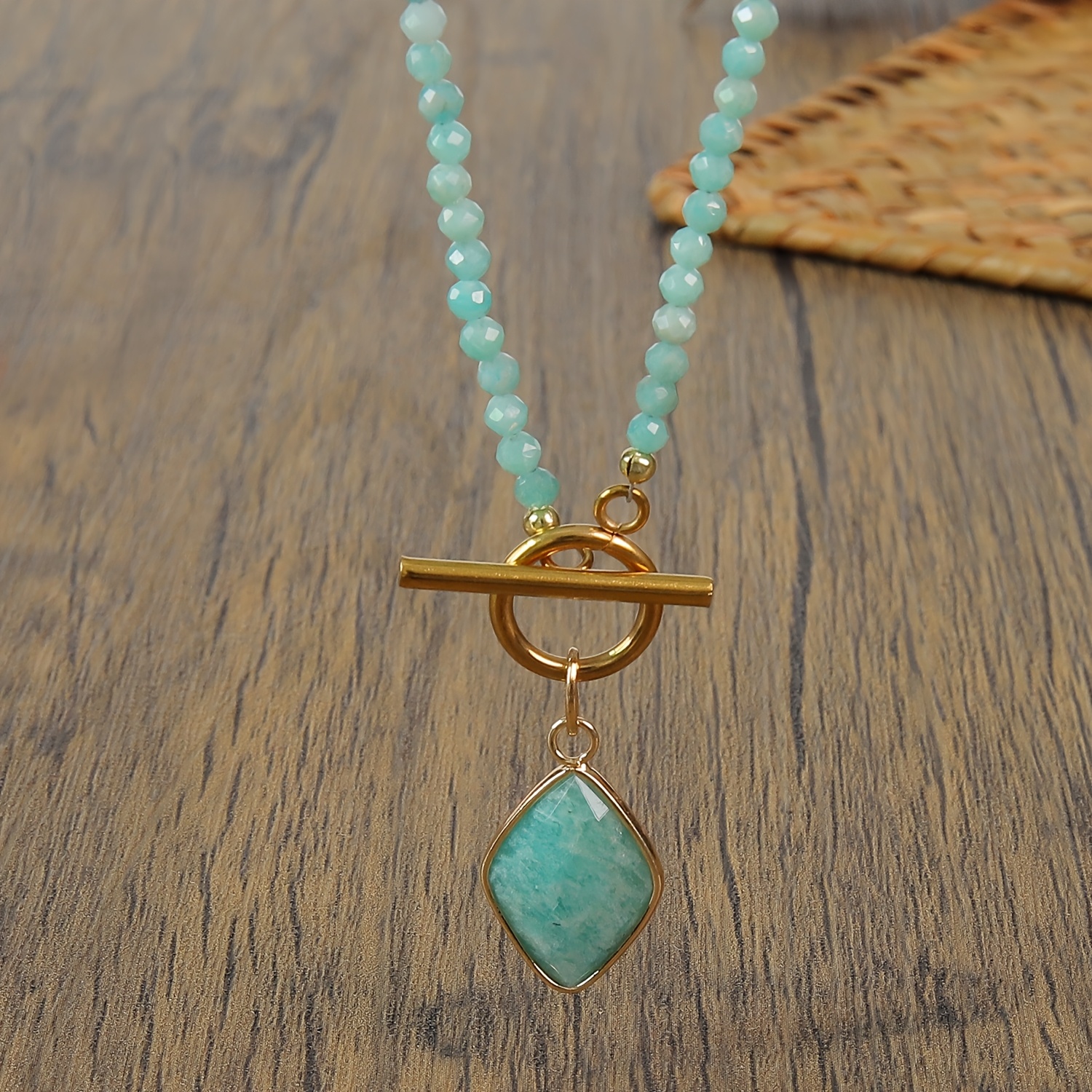 Minimalist Amazonite Rhombus Pendant Necklace, Unisex