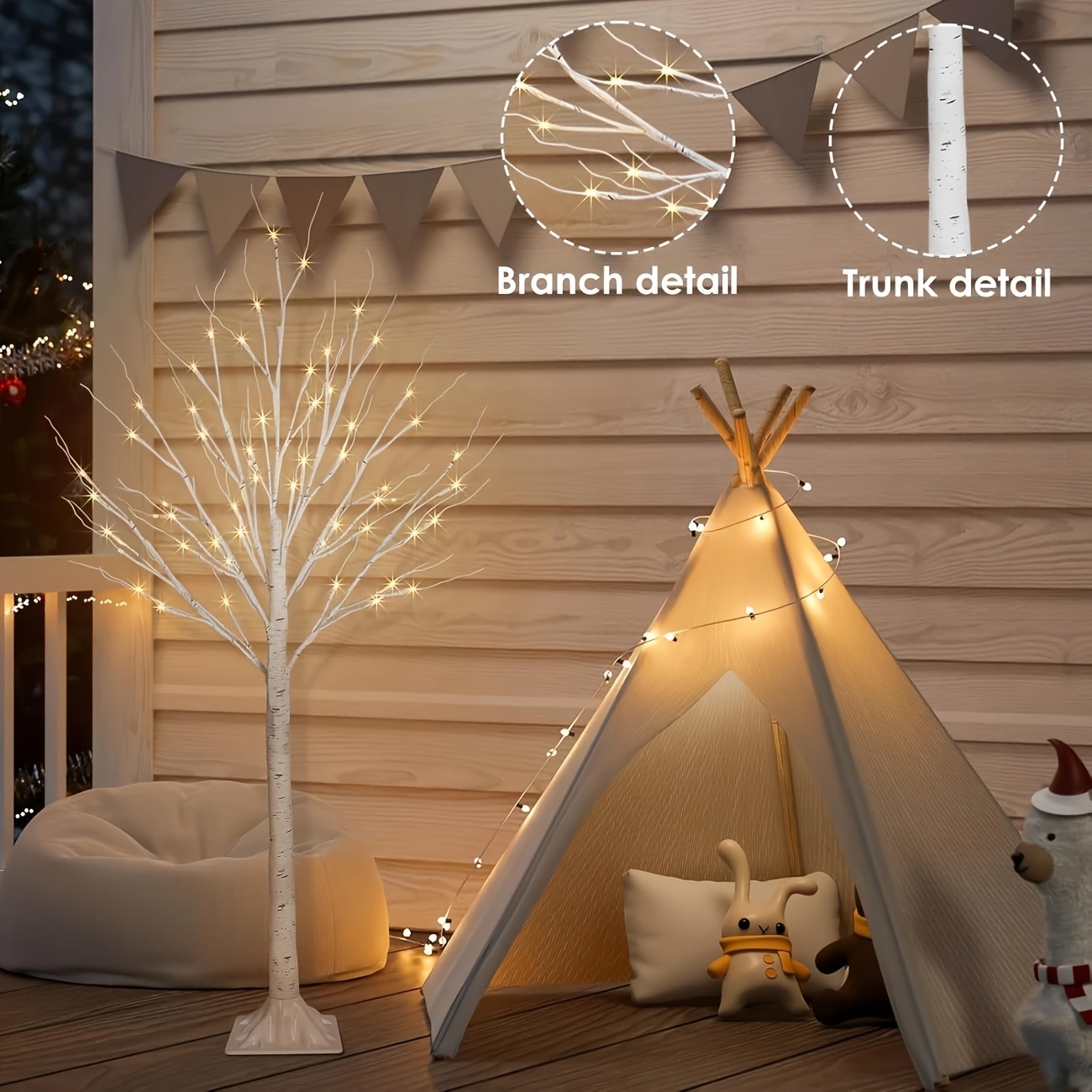 TEMU 1 Silvery Birch Light 152led Warm Color Light Bead Decoration Usb Battery Powered For Living Room Kitchen Christmas Halloween Decoration Atmosphere Tree Light