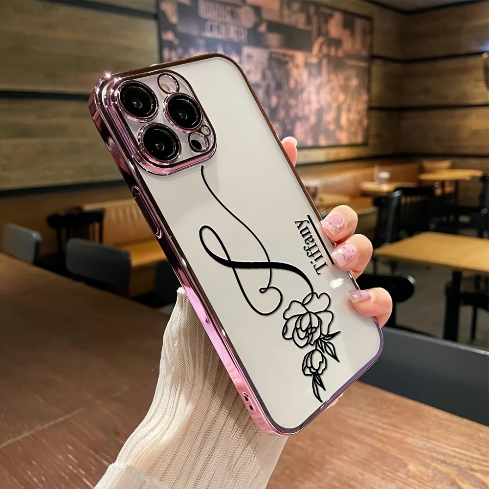 TEMU Personalized Customized Name Case For Iphone 17 16 15 14 13 12 11 Pro Max Luxury Transparent Plating Tpu Diy Name Gifts Cover 17 16 15 14 Plus
