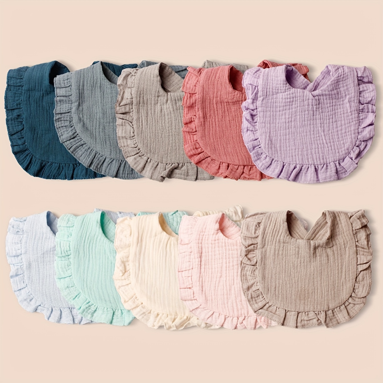 10pcs Baby Solid Color Bibs with Lace, Cute Infant Bibs
