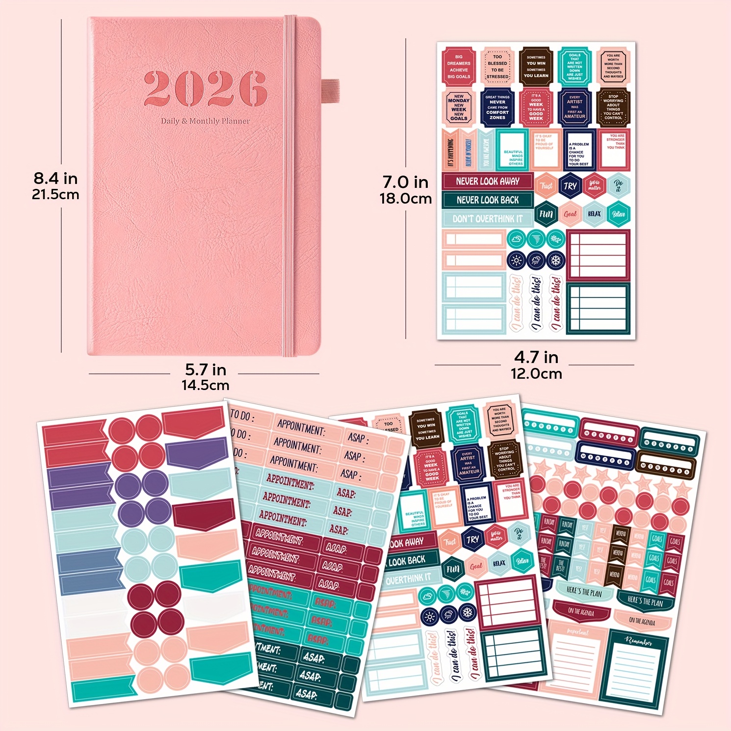 2026 planner daily monthly calendar jan 2026 dec 2026 a5   leather cover planner with   schedules 12 monthly tabs   stickers for daily tasks and monthly goals 5 7 x 8 4 Product details 0