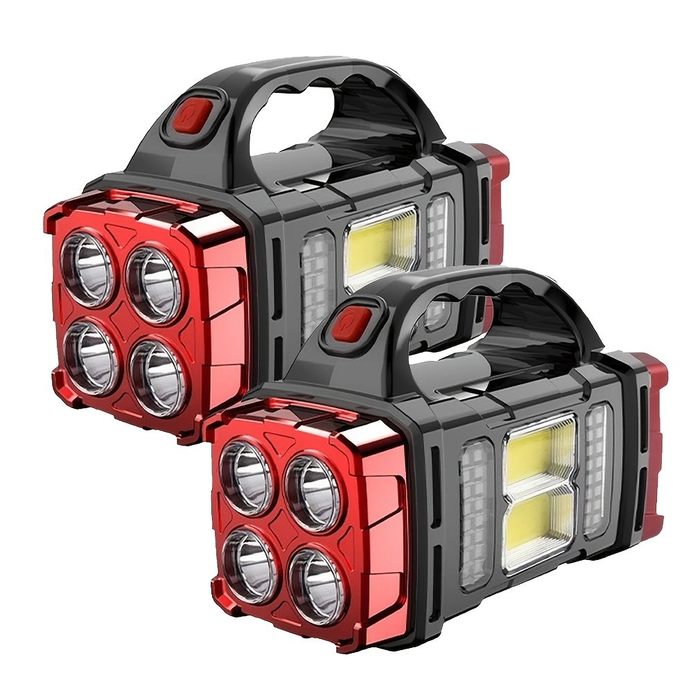 TEMU 2 stuks Oplaadbare LED Spotlight Set Draagbare Zaklamp, Handheld Spotlight & Zijlicht Vier Verlichtingsmodi Outdoor Handheld Spotlight met COB
