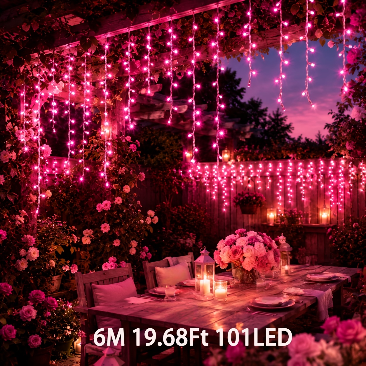 TEMU Guirlande Lumineuse Solaire Dorique Rose, 191/101 LED, Guirlande Lumineuse Fée Suspendue d'Extérieur, Décoration de Noël, IPX4, Lumières Style
