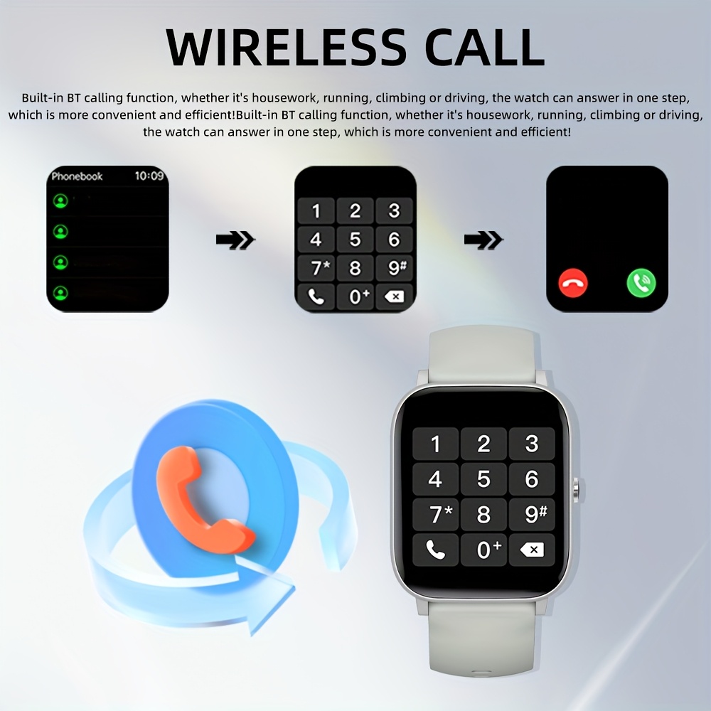 1.85 Inch Full Touchscreen Smartwatch With SMS And Calling Support, Multiple Sport Modes, Pedometer, Calorie Counter, Compatible With For IPhone And Android, USB Charging, Perfect Gift For Any Occasion