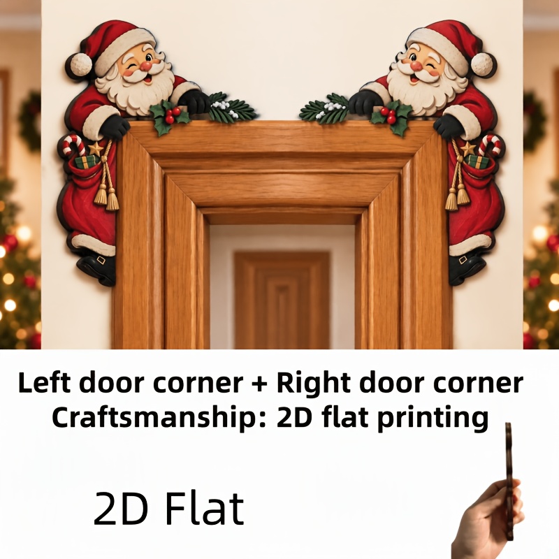 TEMU 2d Flat, 2d Flat 2pcs Set, Fun Christmas Door Frame Decorations, Santa Claus, Gingerbread For Man, Snowman, Christmas Tree Themes, Over-the-door
