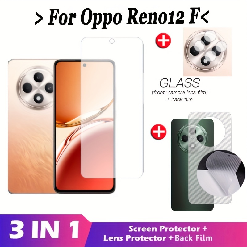 

3-in-1 For Oppo Reno12f Screen Tempered Glass Film For Oppo Reno12f Screen Protective + Lens Film + Carbon Fiber Back Film