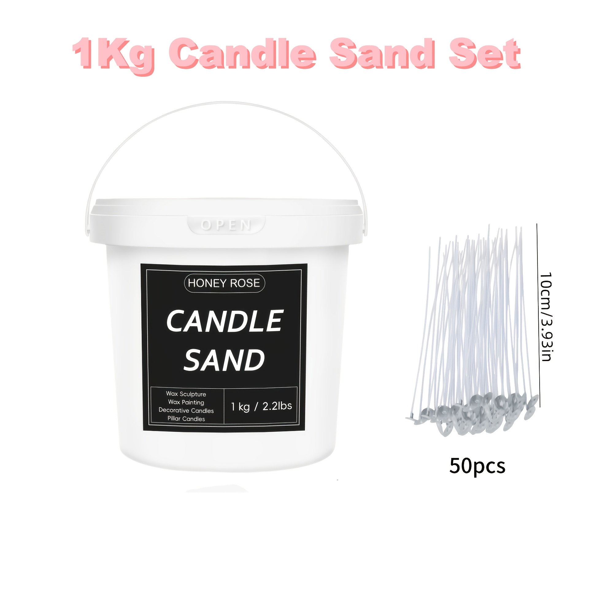 Image of 1kg/2.2lbs Bucket Of Wax, Including 50pcs Wicks, Unscented Wax, Up To 130 Hours, Candle Sand, Pearl Candle With Wicks, Sand Wax, Pearl Candle Wax, Reusable Candle Sand, For Candle Making, Weddings