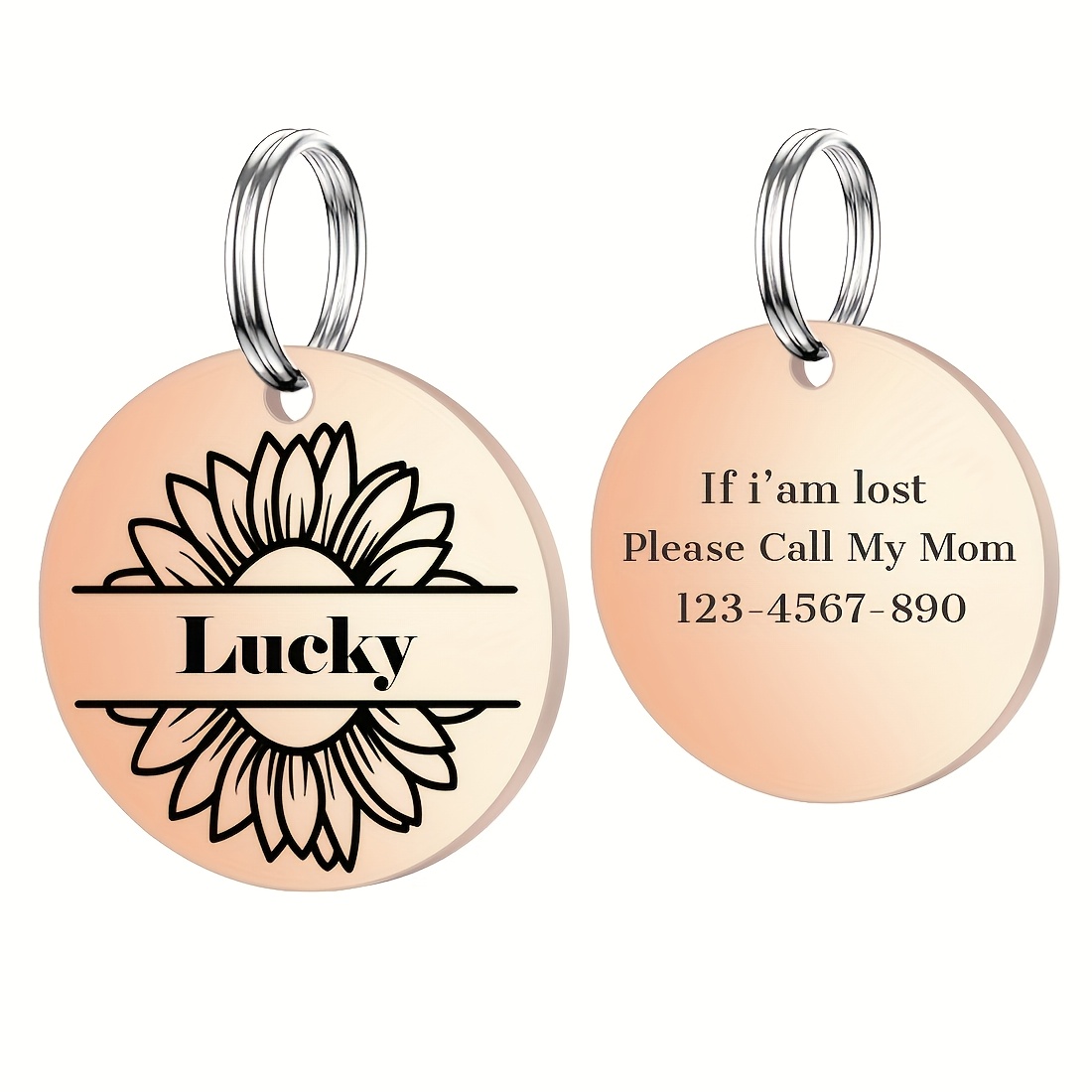 TEMU A Custom Laser-engraved Stainless Steel Pet Tag - Sunflower , Double-sided Engraved Dog Id Tag, And Durable Pet Pendant, Personalized Anti-lost