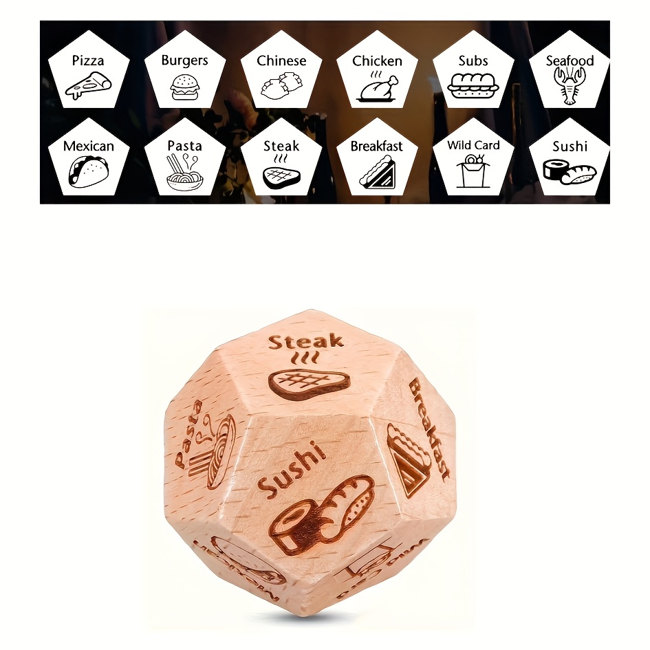 

Fun Food -making Dice - Ideal For Date Nights, Anniversaries & Celebrations - Perfect Gift For Couples, Family, Friends - Wooden Game Accessory With Food Icon Engravings