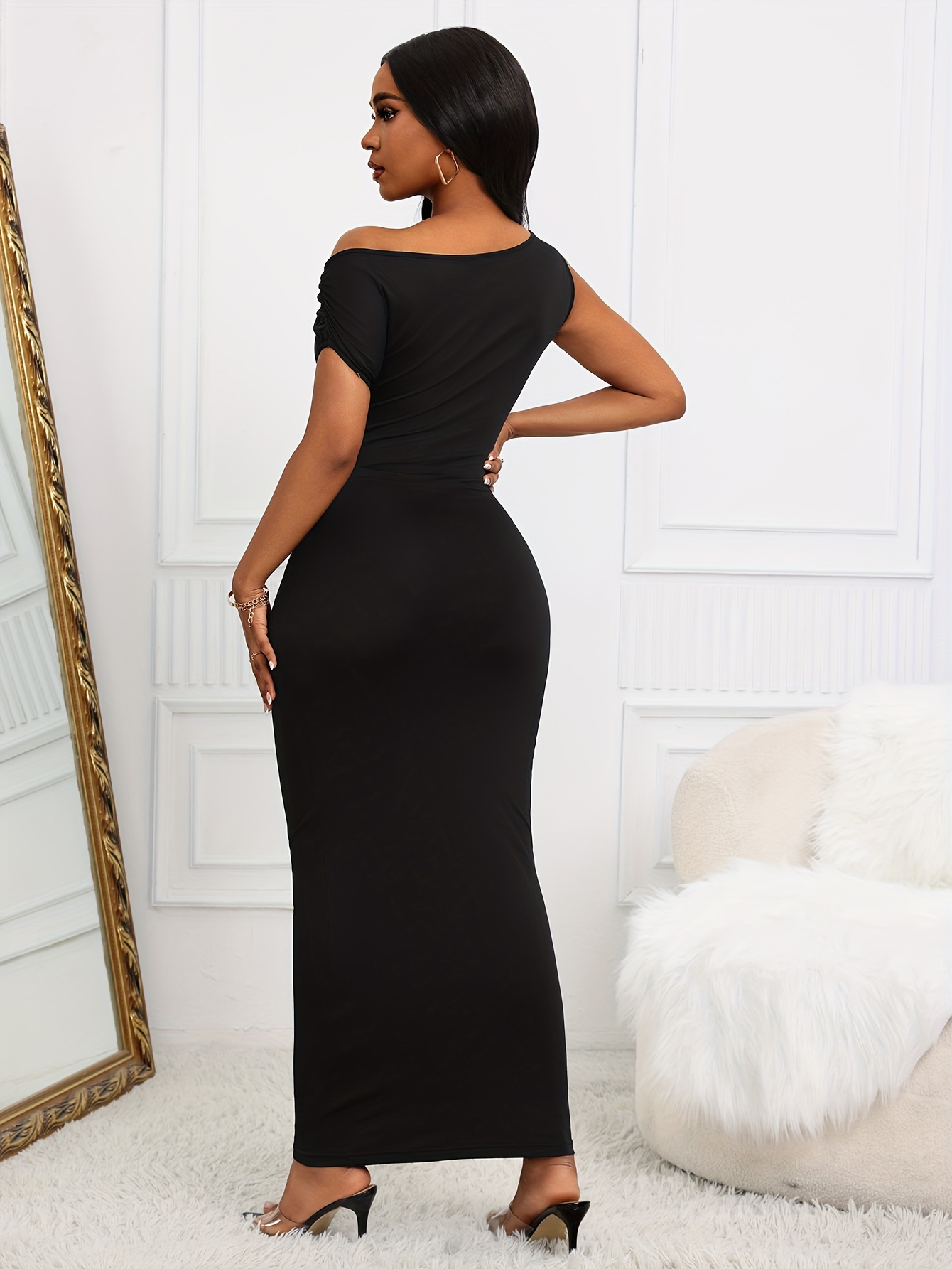 semi formal dresses one shoulder Annalisa One Shoulder Leaf Lace Bodice Dress
