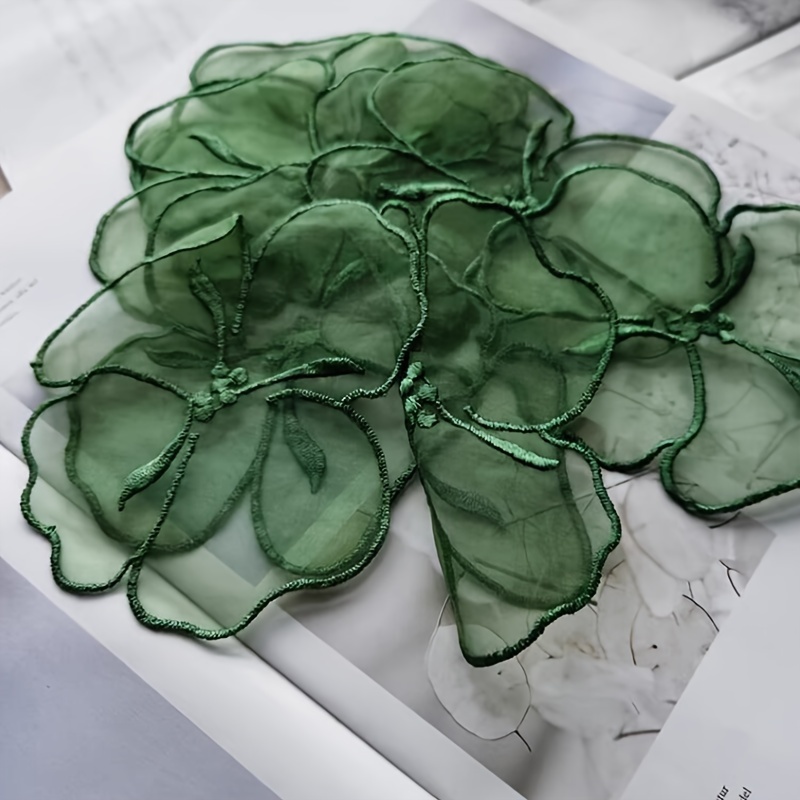 

10pcs Green Embroidered Mesh Flower Appliques, 4.92x3.54in - Wedding Dress & Formal Attire Decorations