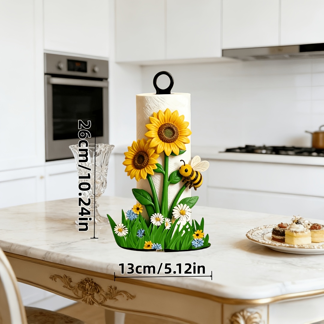 TEMU 1pc Sunflower And Bee-shaped Floral Kitchen Paper Towel Holder, High-visibility Desktop Organizer, Fresh Ins-style, For Dining Table/kitchen
