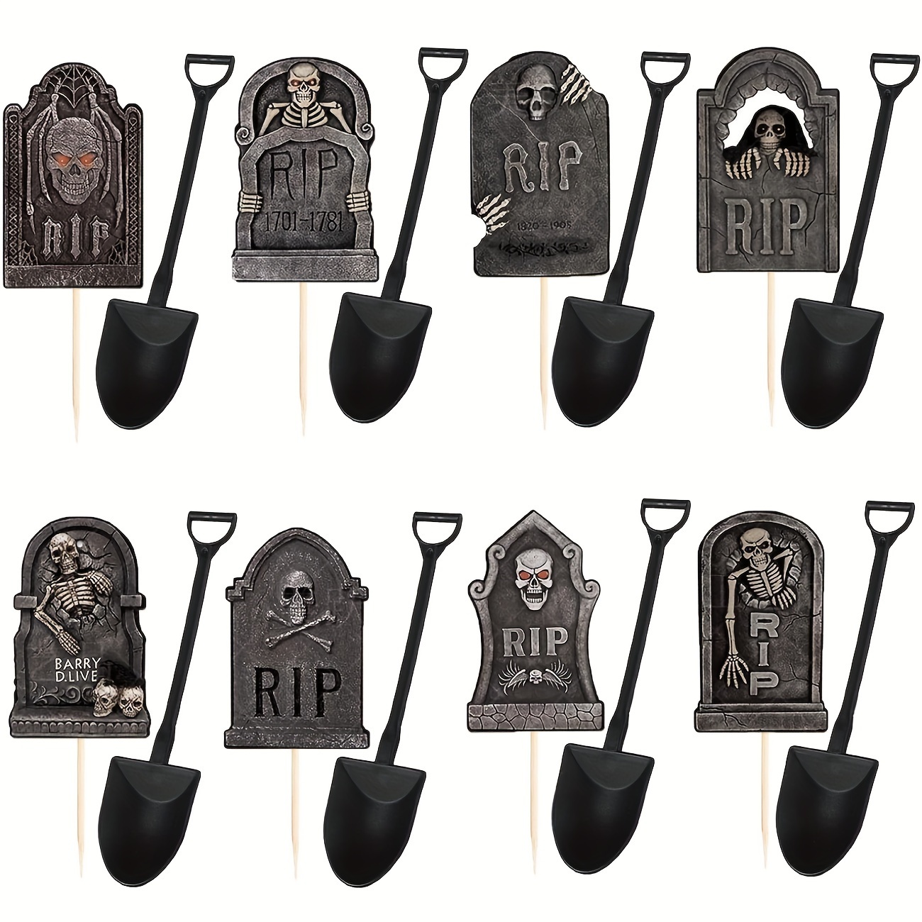 

16pcs, Cupcake Toppers Cake Decorations Tombstones Graveyard Cupcake Toppers With Novelty Mini Shovel Spoons For Party, Birthday Party Decoration Supplies