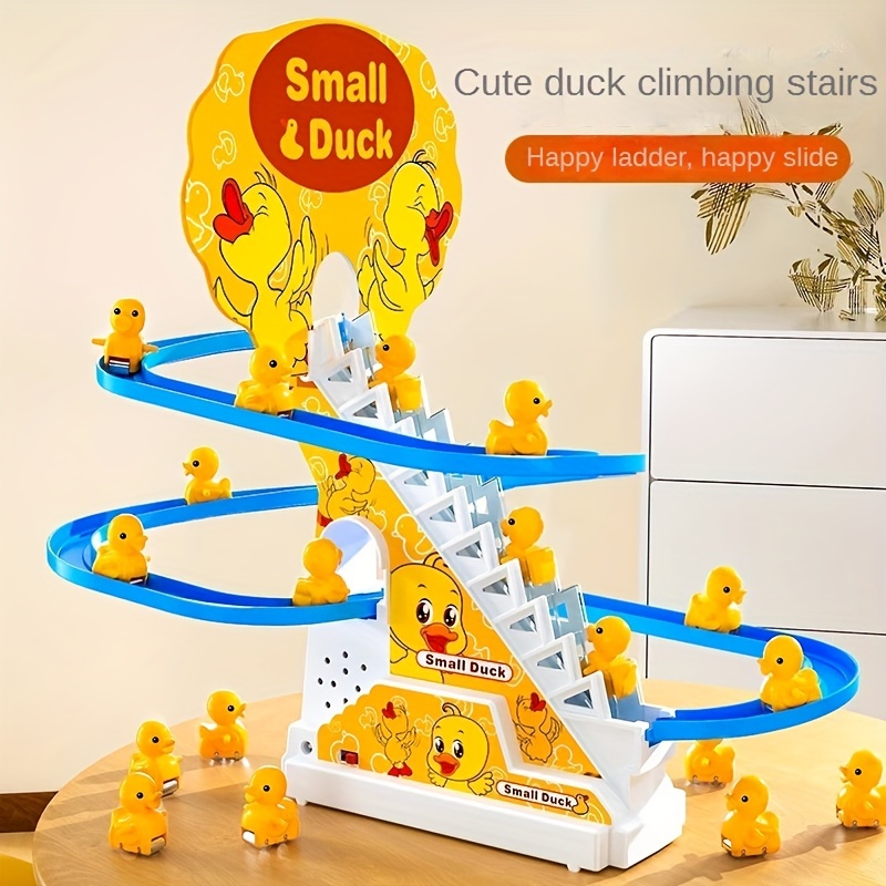 6pcs ducklings climbing stairs toy electric slide yellow duck toy toys for boys and girls holiday gift light and music toy easter gift halloween christmas gift details 1