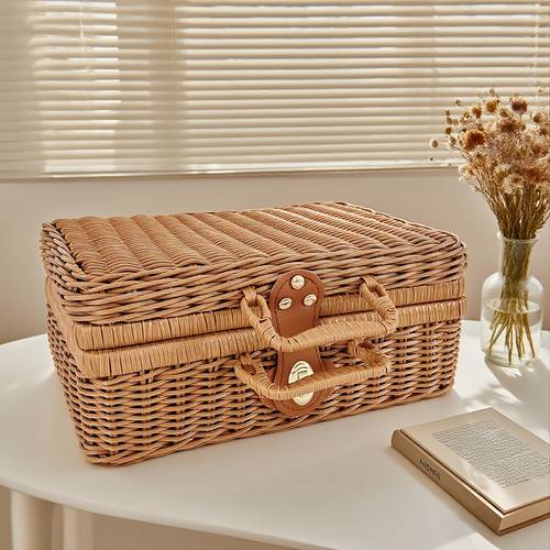 handmade rattan style woven storage basket vintage wedding gift box favor basket christmas thanksgiving gift box cosmetic handle basket birthday gift box shelf baskets