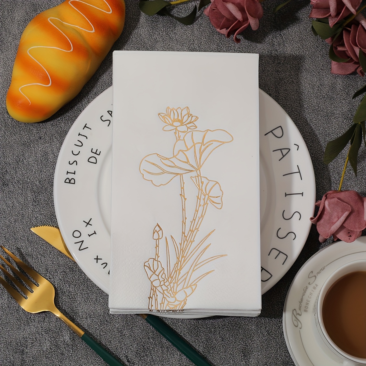 20/40/60pcs Of Disposable Tissues With A Gilded For Lotus Theme, 2 Towels, Large Size 13x15.7 Inches, , Suitable For Decorating Birthdays, Anniversaries, , Easter And Other & For Halloween、christmas