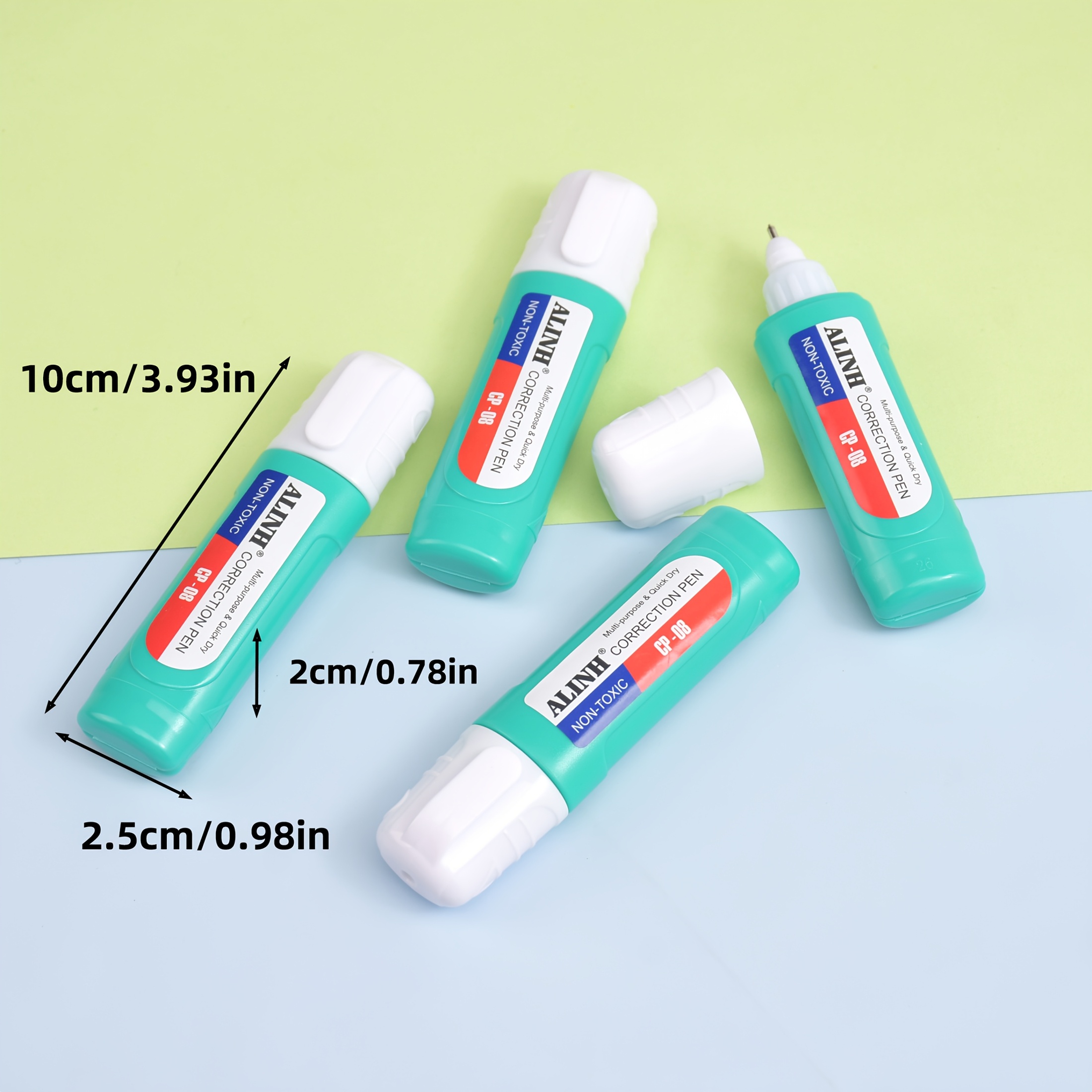 TEMU 4pcs Correction Pen, Non-toxic Quick , Fine Metal Tip Portable White Out Liquid For Kids Students School Office Writing Correction