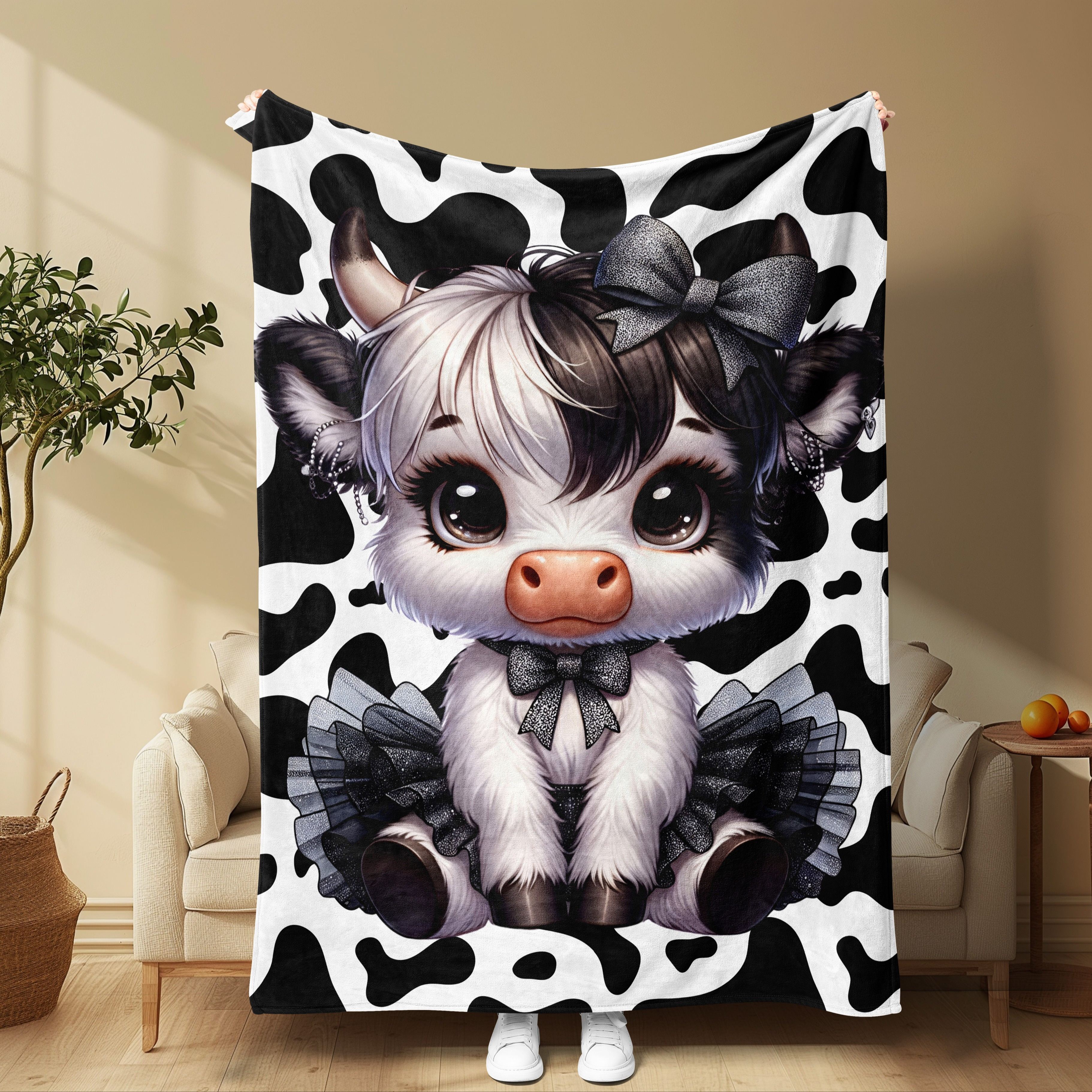 

Ultra- Fleece Throw Blanket With Cute Cartoon Cow Design - Perfect Gift For , , Multiple Sizes