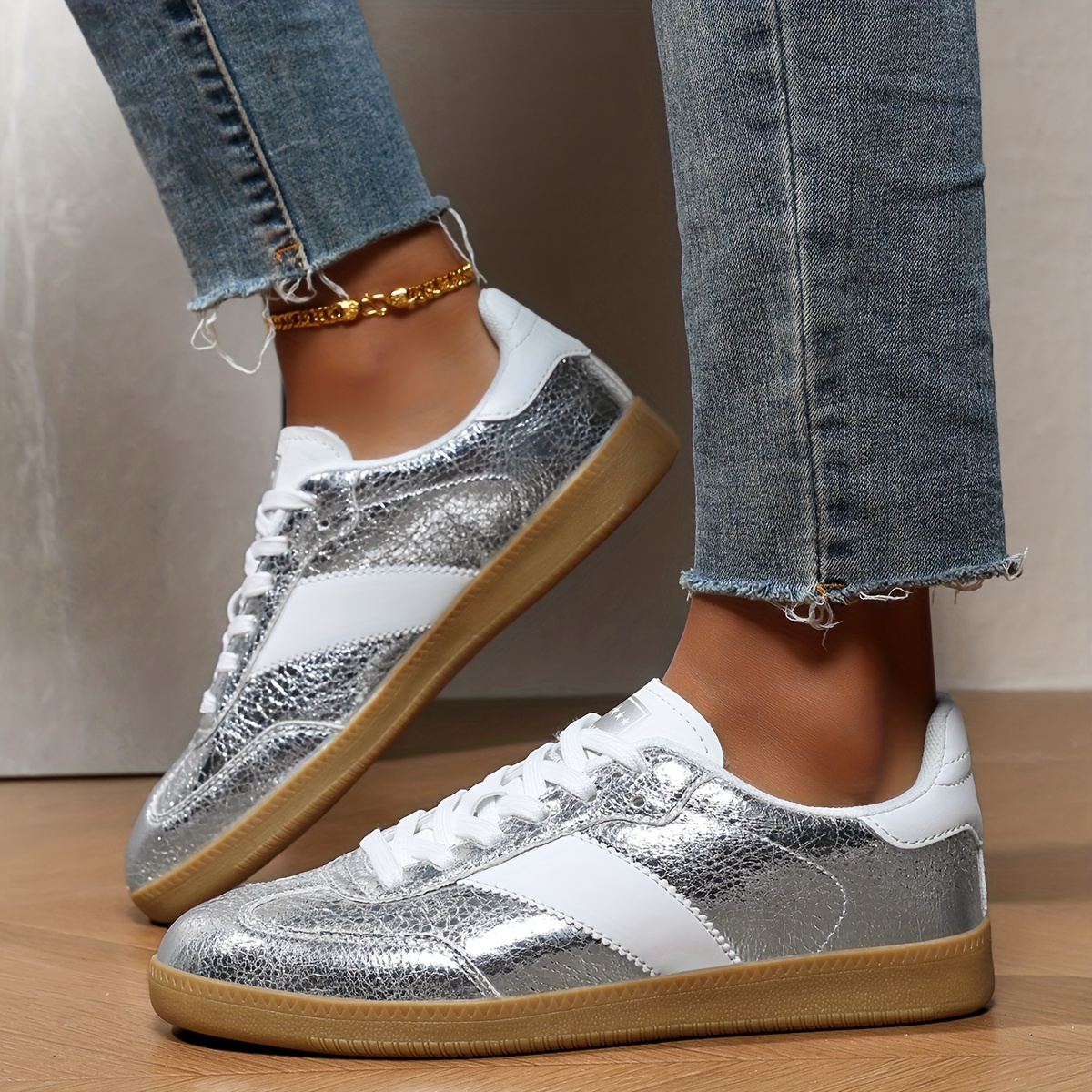 Image of 2025 Women's Silvery Dad Shoes, Vintage , Casual Outing And Light Exercise, Women Shoes, Sneakers