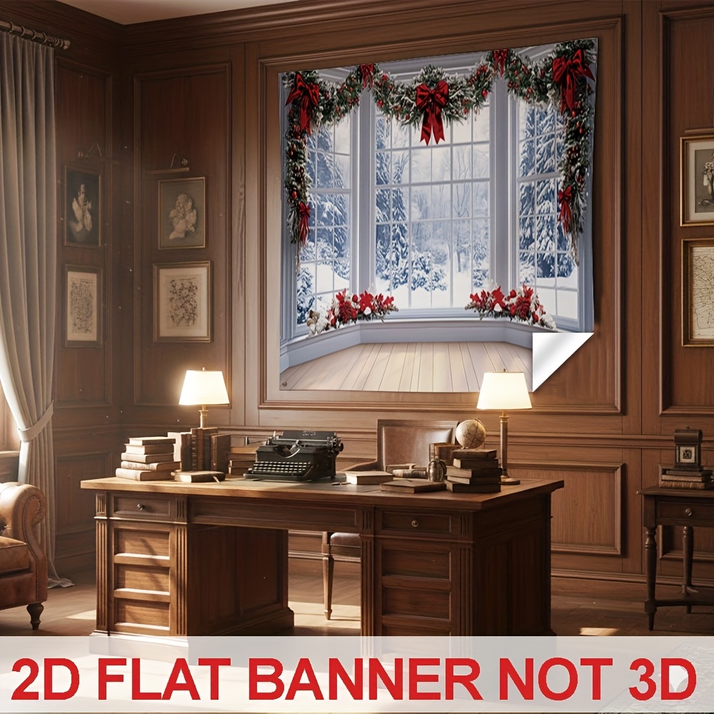 TEMU 2D Flach, 2D Flachdruck, 1 Stück Schneewinterlandschaft Weihnachtswandteppich, Landschaftshintergrund, Einladende Wanddekoration für Wohnzimmer,