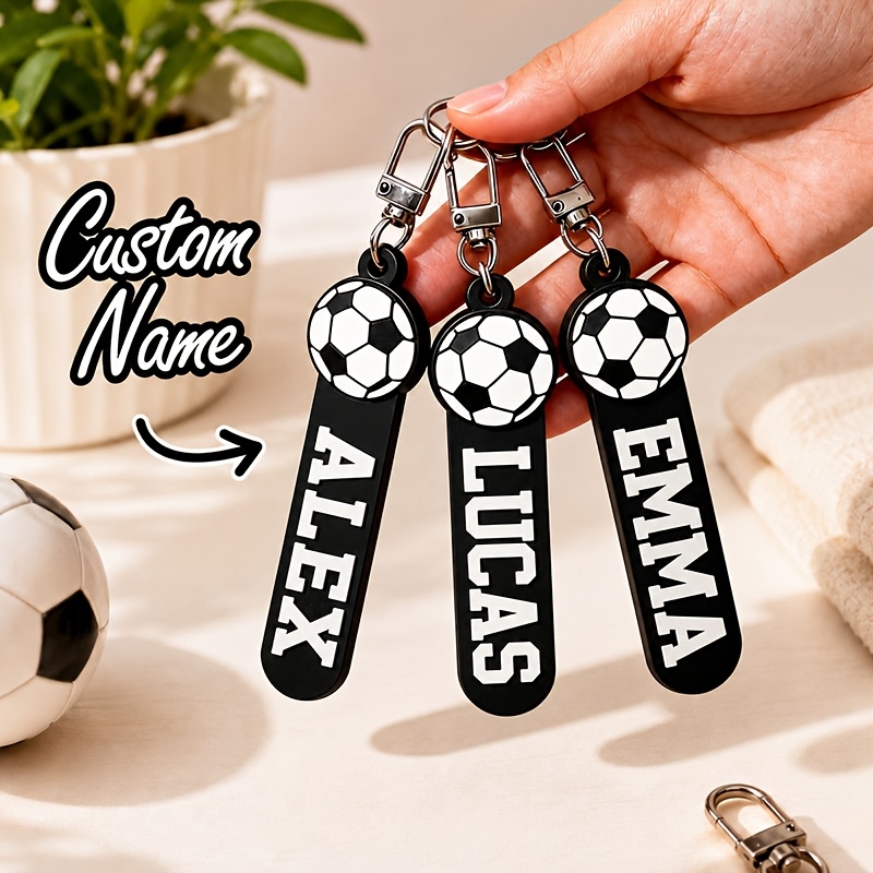 Customized Soccer Keychain, Personalized Name & Number Tag