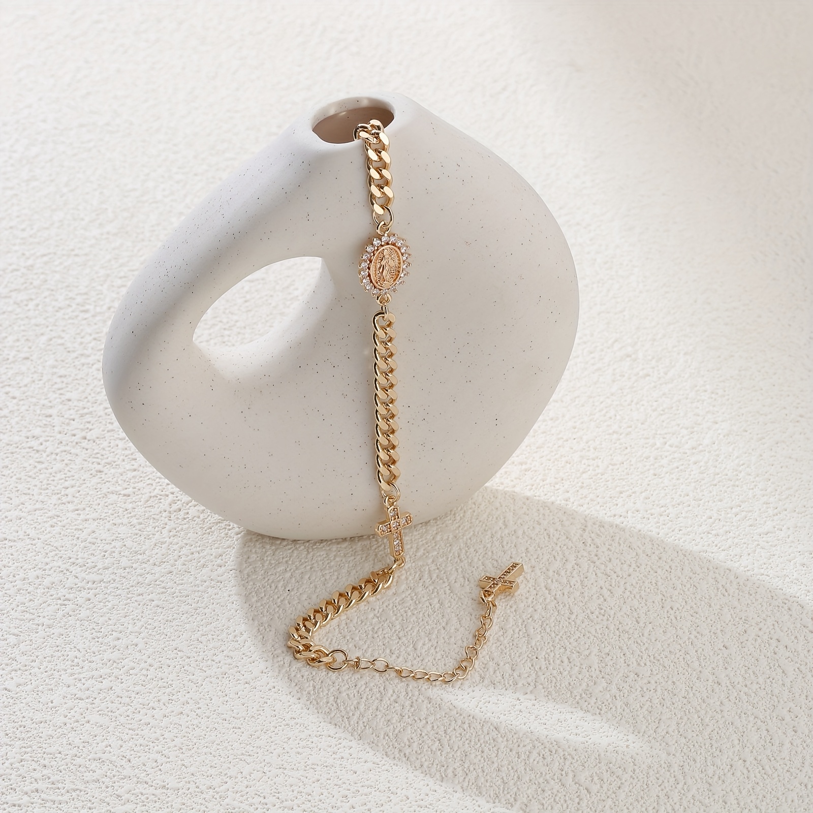 14K Gold-Plated Cross Bracelet with Cubic Zirconia