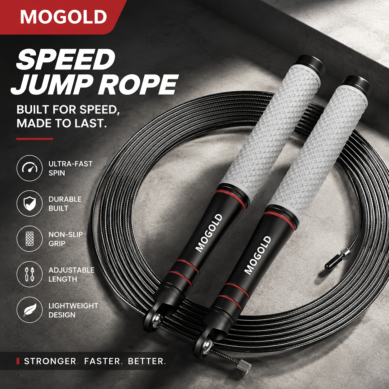 TEMU Professional Rope Speed Training Jump Rope Dual Bearing Anti- Non-slip Sweat-absorbent Silicone Grip Adjustable Length Suitable For Boxing,