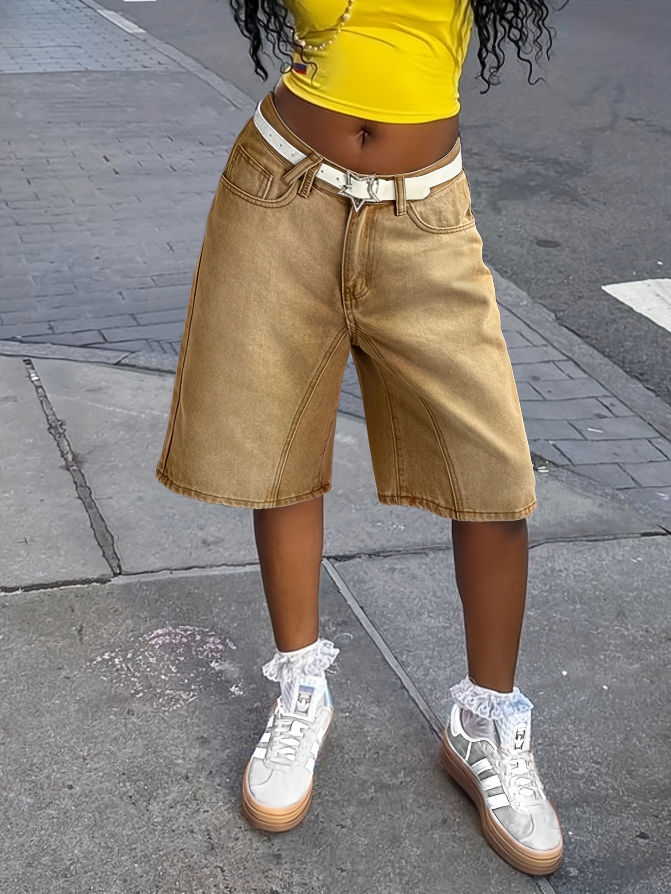 women's y2k ombre washed bermuda denim shorts waist non