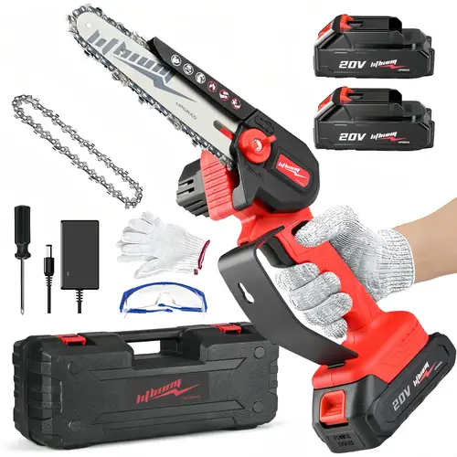 6 inch and 4 inch cordless mini chainsaws handheld for wood cutting and tree pruning suitable for outdoor yard and garden use