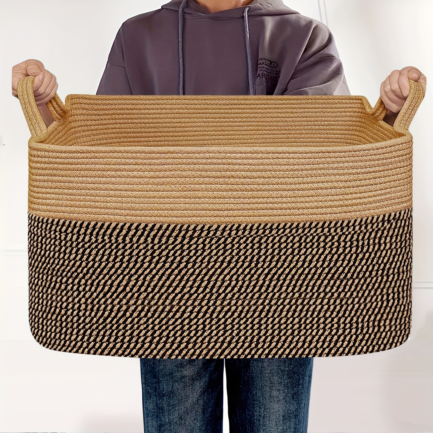 TEMU Woven Storage Baskets For Organizing, Soft Rope Storage Basket, Organizing Basket With Handles, Cube Baskets For Shelves, Laundry Baskets,