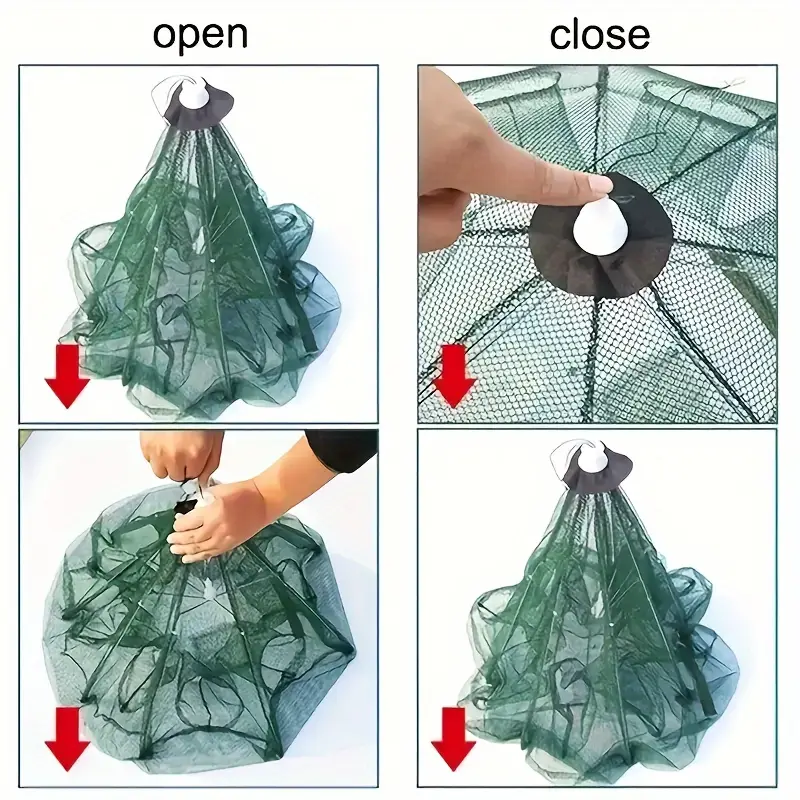 1pc16 hole foldable umbrella shrimp trap portable fishing net cage nylon steel material effortless outdoor catching tool with carrying bag details 2