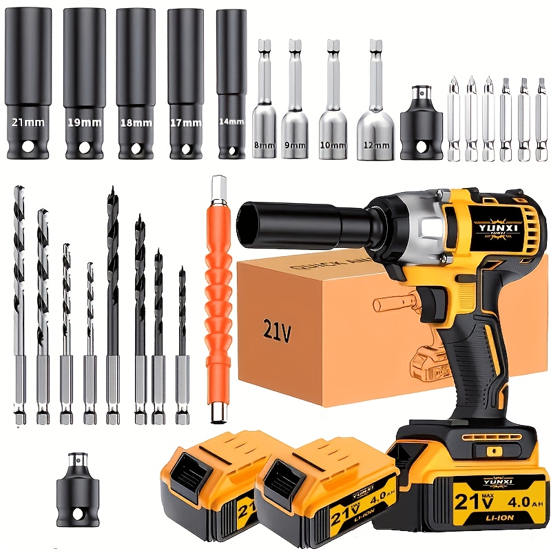 TEMU 2025 New Model Lithium-ion Cordless Impact Wrench A Lithium-ion Battery, Complete With Battery And Charger, Featuring Heavy-duty Impact