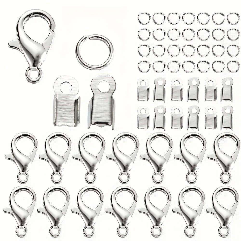 80pcs/set Lobster Clasp Jump Rings Leather Fold Crimp Connectors For Bracelet Necklace Jewelry Making Supplies
